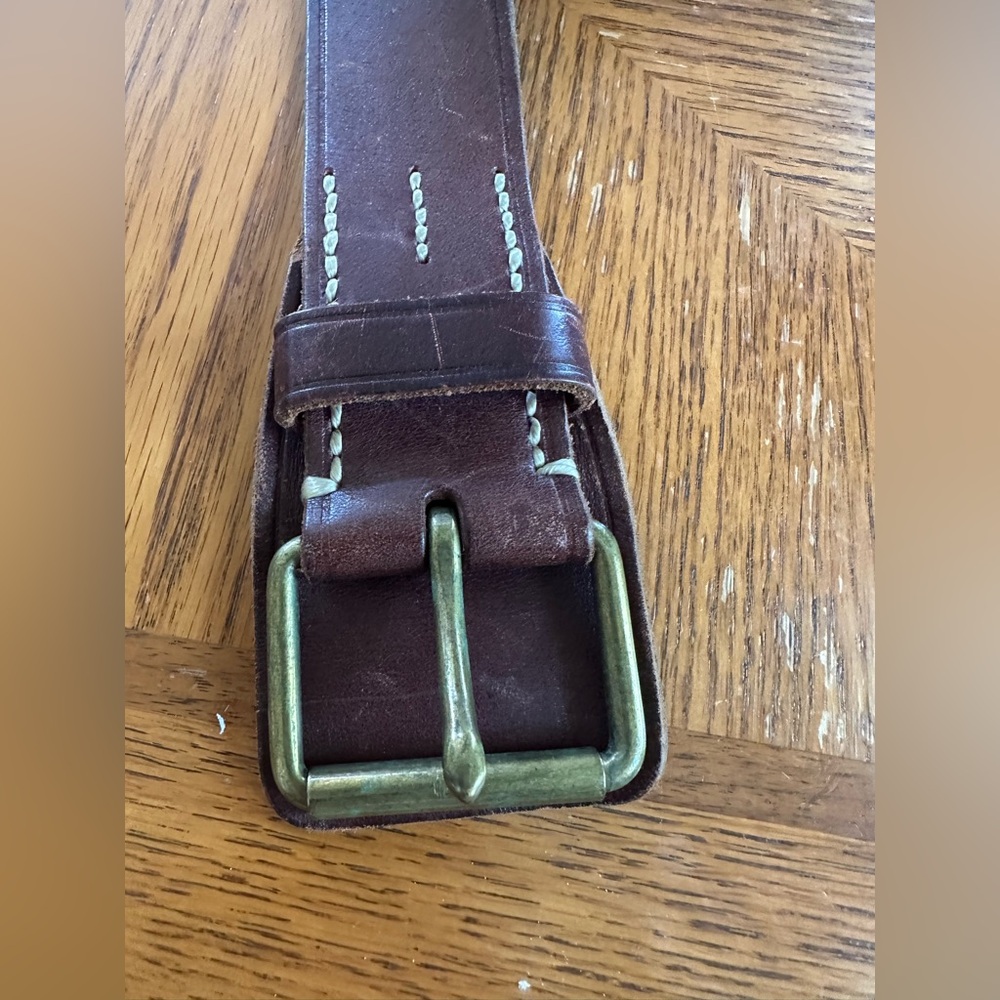 Vintage Polo Ralph Lauren brown leather belt men’s brass buckle size 59inch - Picture 3 of 12